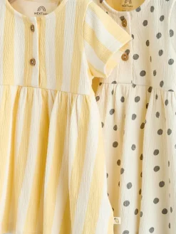 Online Next Baby Short Sleeve Dress 2 Pack (0mths-3yrs) Yellow/Cream Spot/Stripe