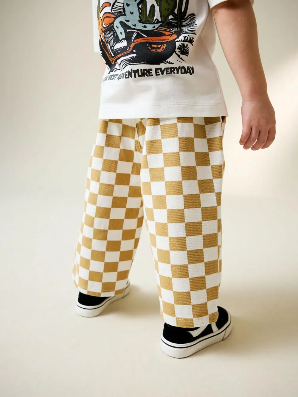 Next Yellow/White Checkerboard Printed Pull On Wide Trousers (3mths-7yrs)^BOY Pants & Leggings|Baby Boys