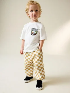 Next Yellow/White Checkerboard Printed Pull On Wide Trousers (3mths-7yrs)^BOY Pants & Leggings|Baby Boys