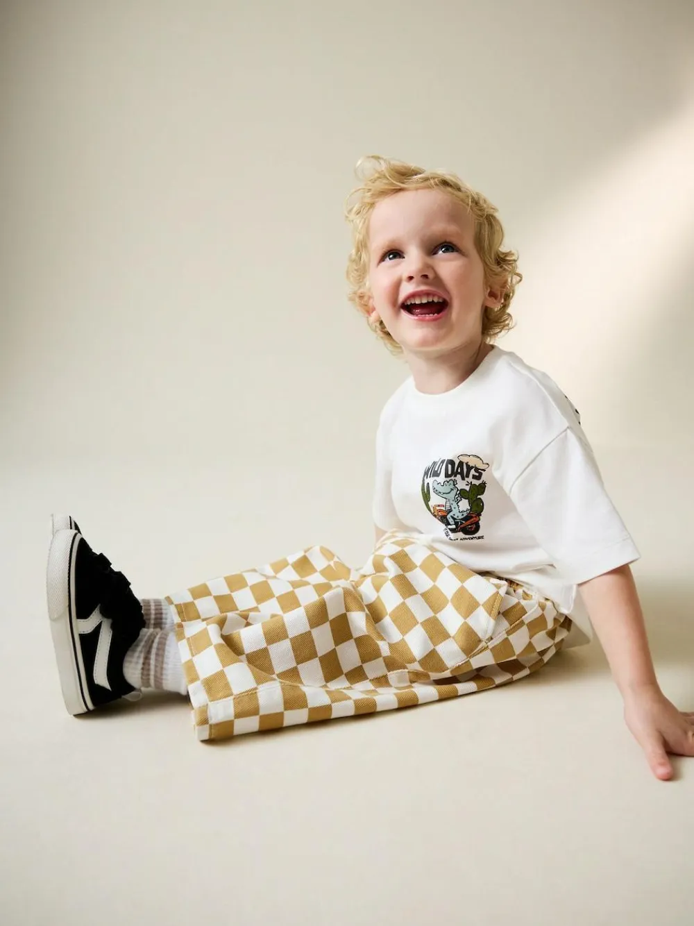 Next Yellow/White Checkerboard Printed Pull On Wide Trousers (3mths-7yrs)^BOY Pants & Leggings|Baby Boys