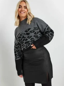 Discount Yours Curve Black Coated Slit Mini Skirt