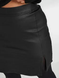 Discount Yours Curve Black Coated Slit Mini Skirt
