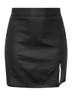 Discount Yours Curve Black Coated Slit Mini Skirt