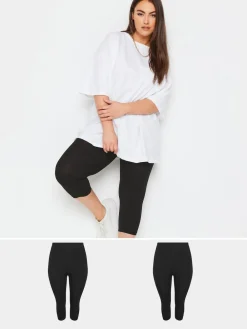 Clearance Yours Curve Black Cycling 2 Pack Leggings