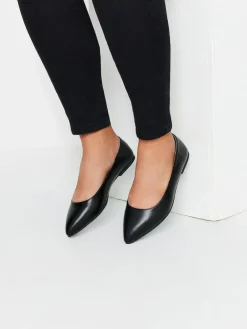 Yours Curve Black Extra Wide Fit Flat Point PU Shoes^Women Flats