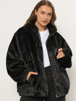 Yours Curve Faux Fur Zip Thru Hooded Fleece^Women Hoodies & Sweatshirts