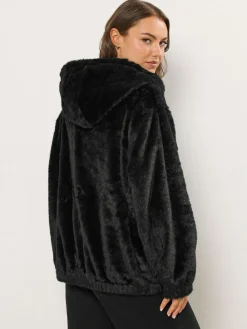 Yours Curve Faux Fur Zip Thru Hooded Fleece^Women Hoodies & Sweatshirts