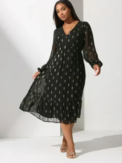 Yours Curve Black London Sequin Boho Smock Dress^Women Midi Dresses|Occasion Dresses