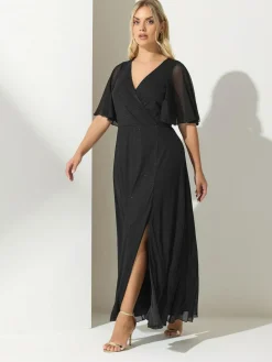 New Yours Curve London Glitter Wrap Mesh Maxi Dress Black