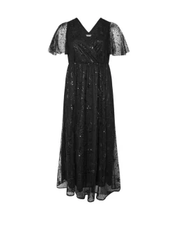 Yours Curve Black London Sequin Celestial Wrap Maxi Dress^Women Maxi Dresses