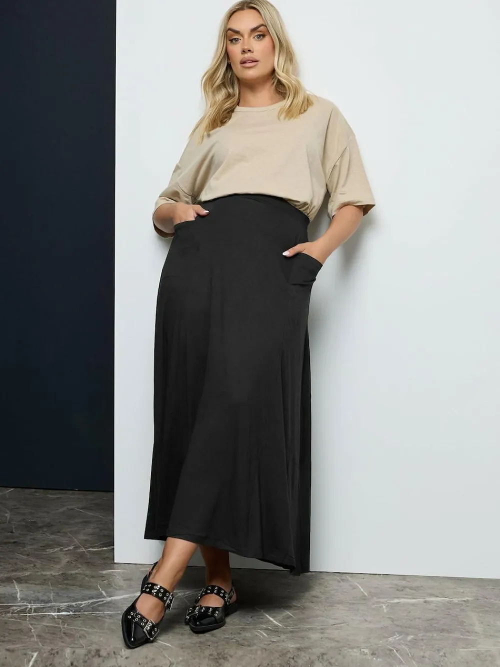 Yours Curve Black Maxi Jersey Stretch Skirt^Women Skirts