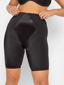 Hot Yours Curve Black Satin Tummy Control High Waisted Shorts