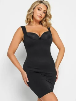 Yours Curve Black Seamless Tummy Control Underbra Slip Dress^Women Shapewear