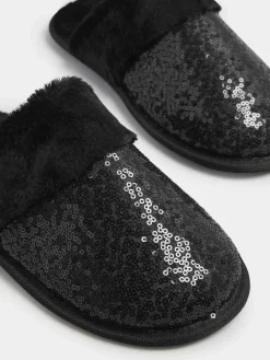 New Yours Curve Black Sequin Slippers