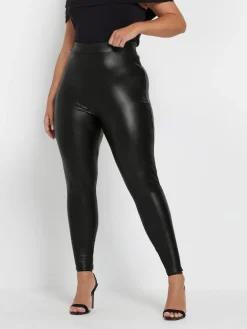 Yours Curve Black Stretch Coated Leggings^Women Leggings & Sweatpants