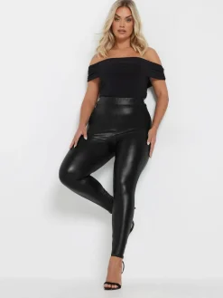 Yours Curve Black Stretch Coated Leggings^Women Leggings & Sweatpants