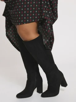 Yours Curve Black Wide Fit Wide Fit Heeled Micro Knee High Boots^Women Wide Fit & Extra Wide Fit