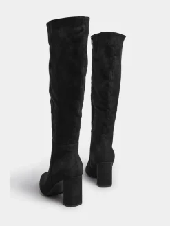 Yours Curve Black Wide Fit Wide Fit Heeled Micro Knee High Boots^Women Wide Fit & Extra Wide Fit