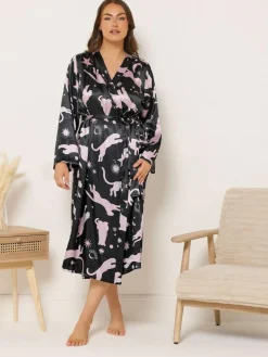 Outlet Yours Curve Satin Robe Blue