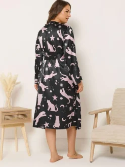 Outlet Yours Curve Satin Robe Blue