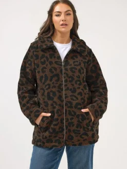 Clearance Yours Curve Brown Heavy Borg Zip Thru Fleece