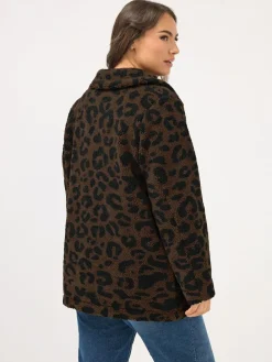 Clearance Yours Curve Brown Heavy Borg Zip Thru Fleece