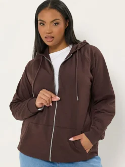 Yours Curve Brown Zip Thru Hoodie^Women Hoodies & Sweatshirts