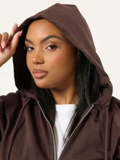 Yours Curve Brown Zip Thru Hoodie^Women Hoodies & Sweatshirts