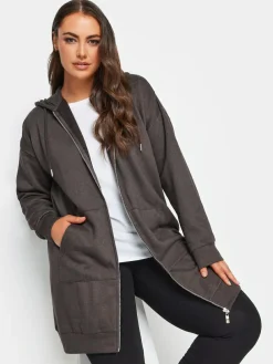 Outlet Yours Curve Grey Longline Zip Through Hoodie