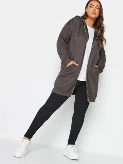 Outlet Yours Curve Grey Longline Zip Through Hoodie