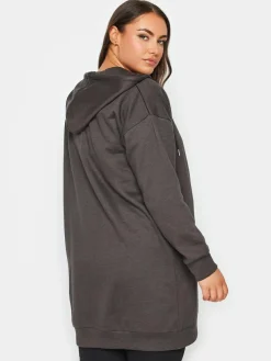 Outlet Yours Curve Grey Longline Zip Through Hoodie