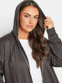 Outlet Yours Curve Grey Longline Zip Through Hoodie