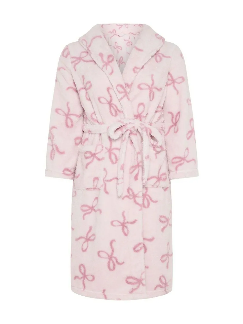 Yours Curve Pink Fluffy Bows Shawl Collar Robe^Women Bathrobes