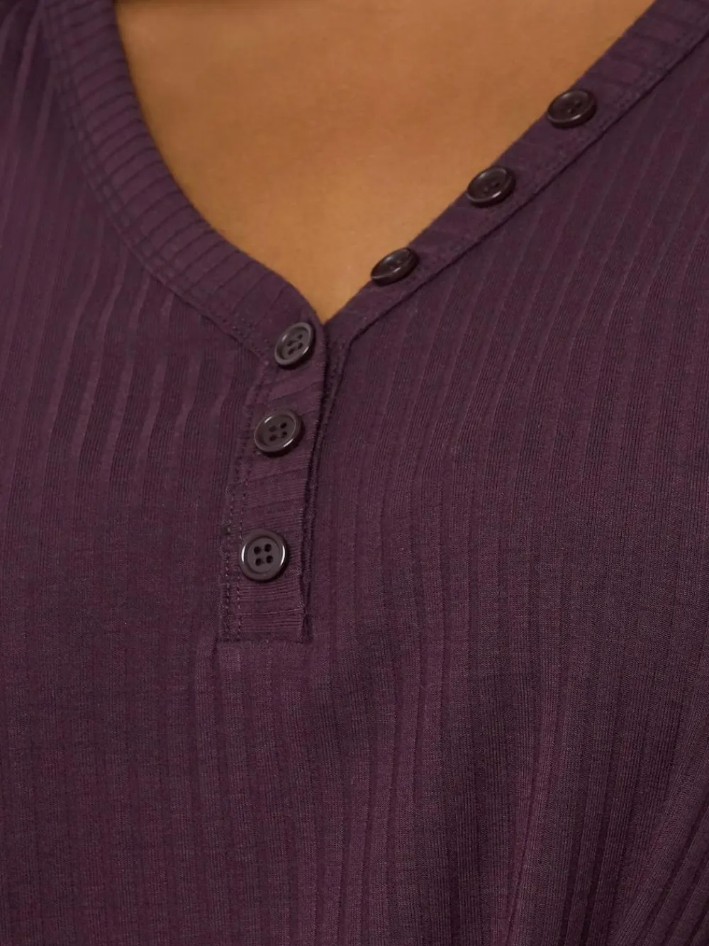 Sale Yours Curve Henley Ribbed Swing Blouse Purple