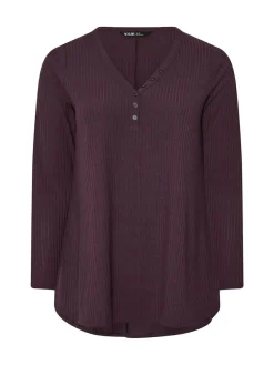 Sale Yours Curve Henley Ribbed Swing Blouse Purple