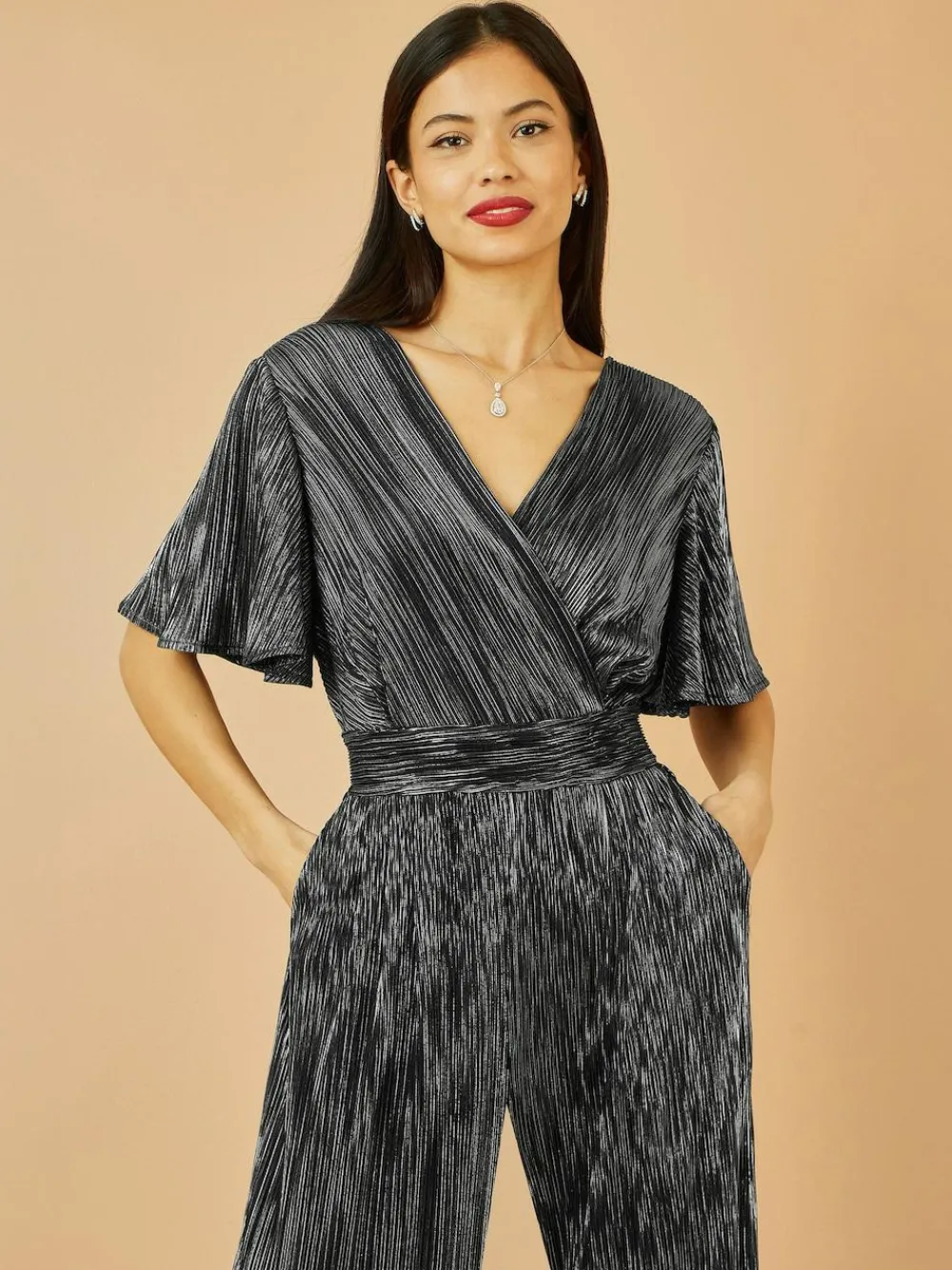 Yumi Black Pleated Jumpsuit With V-Neck