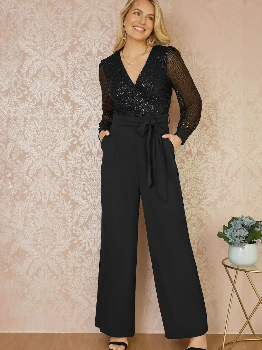 Yumi Black Sequin Jumpsuit With Long Sleeves^Women Jumpsuits & Playsuits