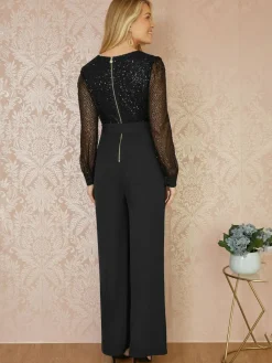 Yumi Black Sequin Jumpsuit With Long Sleeves^Women Jumpsuits & Playsuits