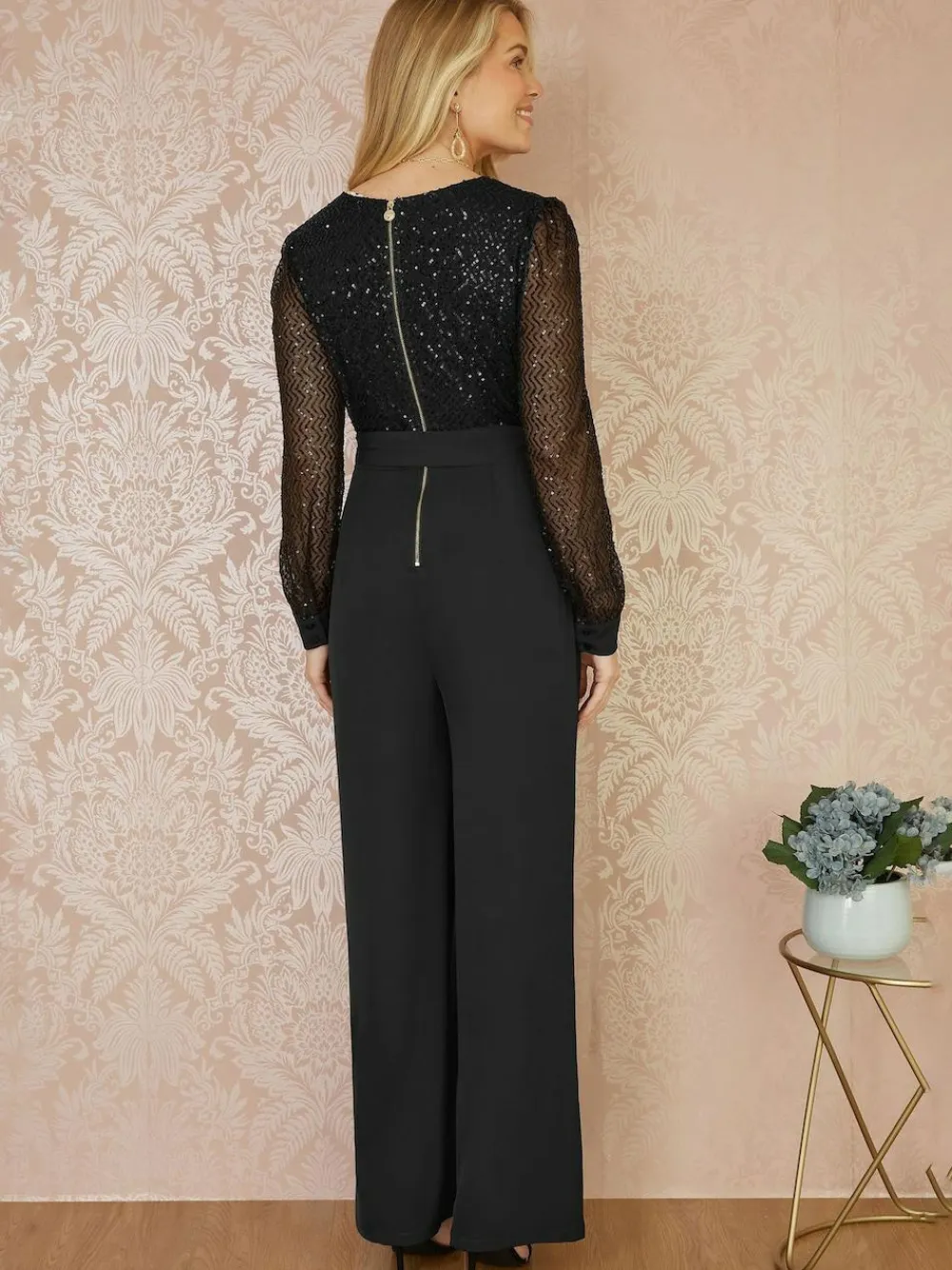 Yumi Black Sequin Jumpsuit With Long Sleeves^Women Jumpsuits & Playsuits