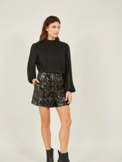 Online Yumi Black Sequin Mini Shorts