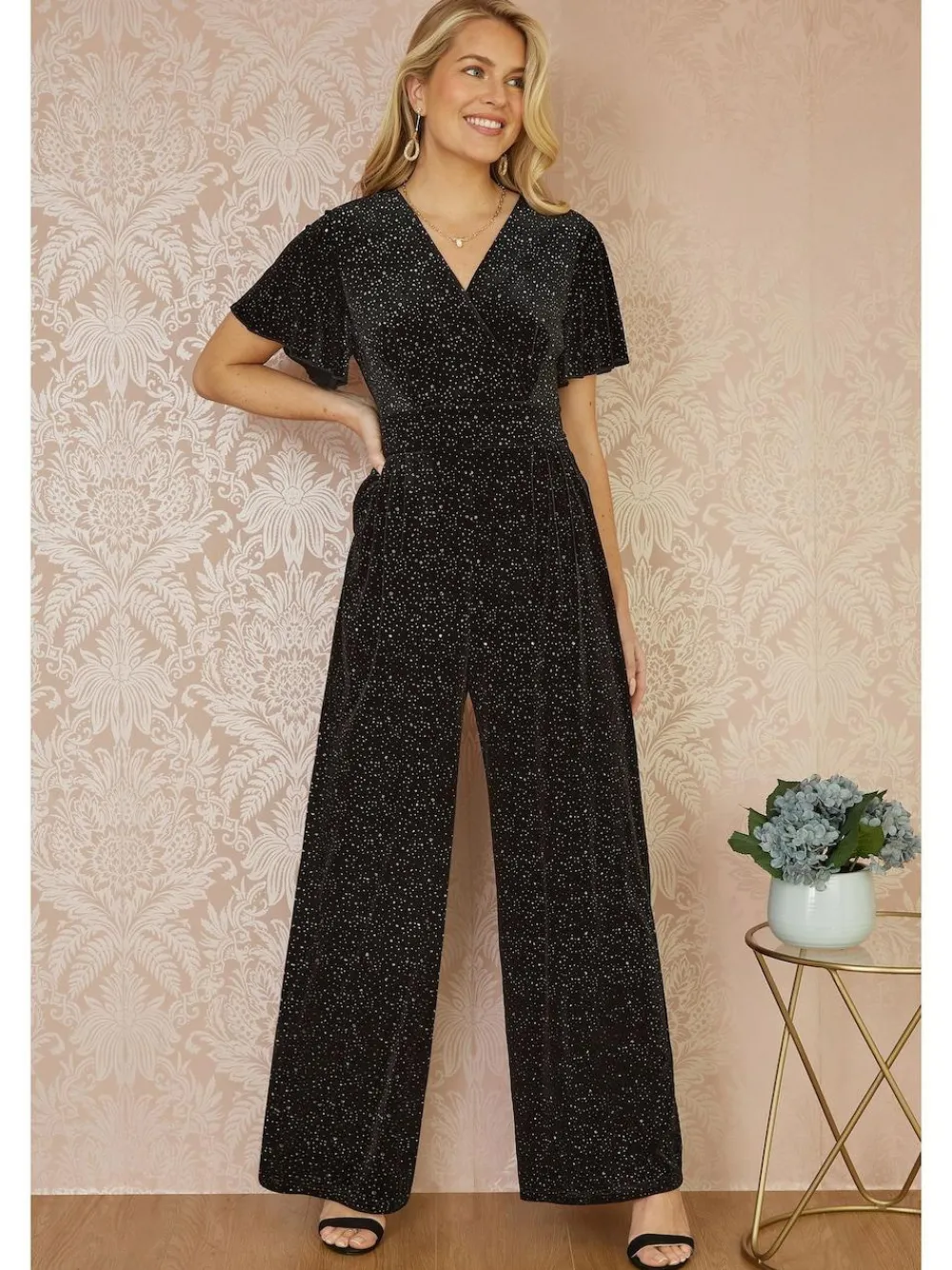 Hot Yumi Black Sparkle Velvet Jumpsuit