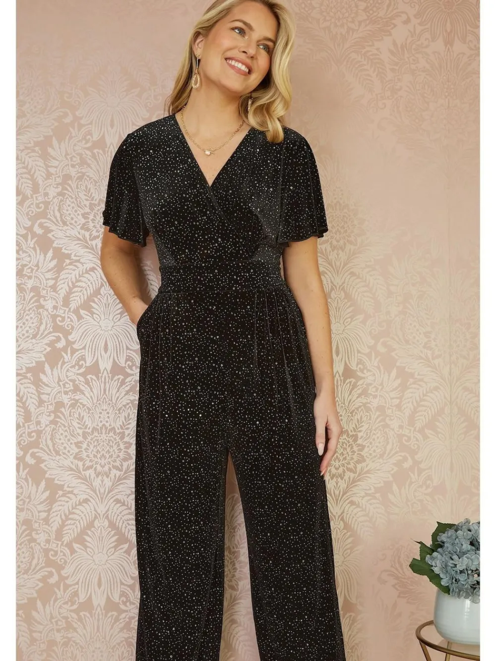 Hot Yumi Black Sparkle Velvet Jumpsuit