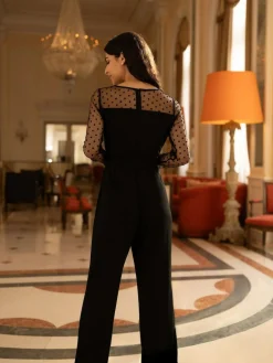 Yumi Black Spot Mesh Stretch Jumpsuit^Women Jumpsuits & Playsuits