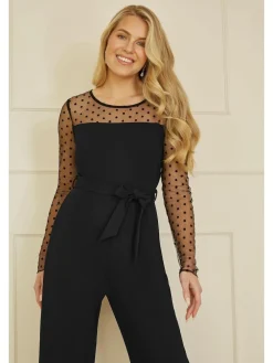 Yumi Black Spot Mesh Stretch Jumpsuit^Women Jumpsuits & Playsuits