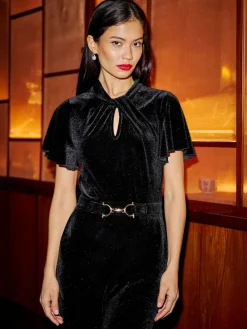 Yumi Black Velvet Jumpsuit With Twist Neckline And Buckle Belt^Women Jumpsuits & Playsuits