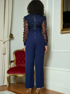 Sale Yumi Blue Flower Appliqué Jumpsuit