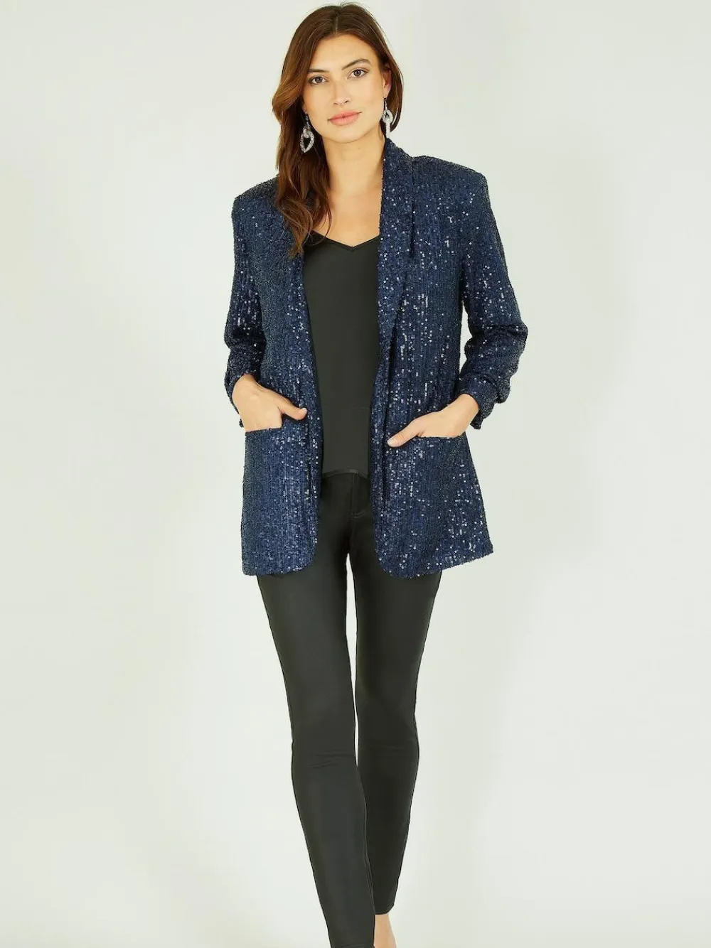 New Yumi Sequin Blazer With Pockets Blue