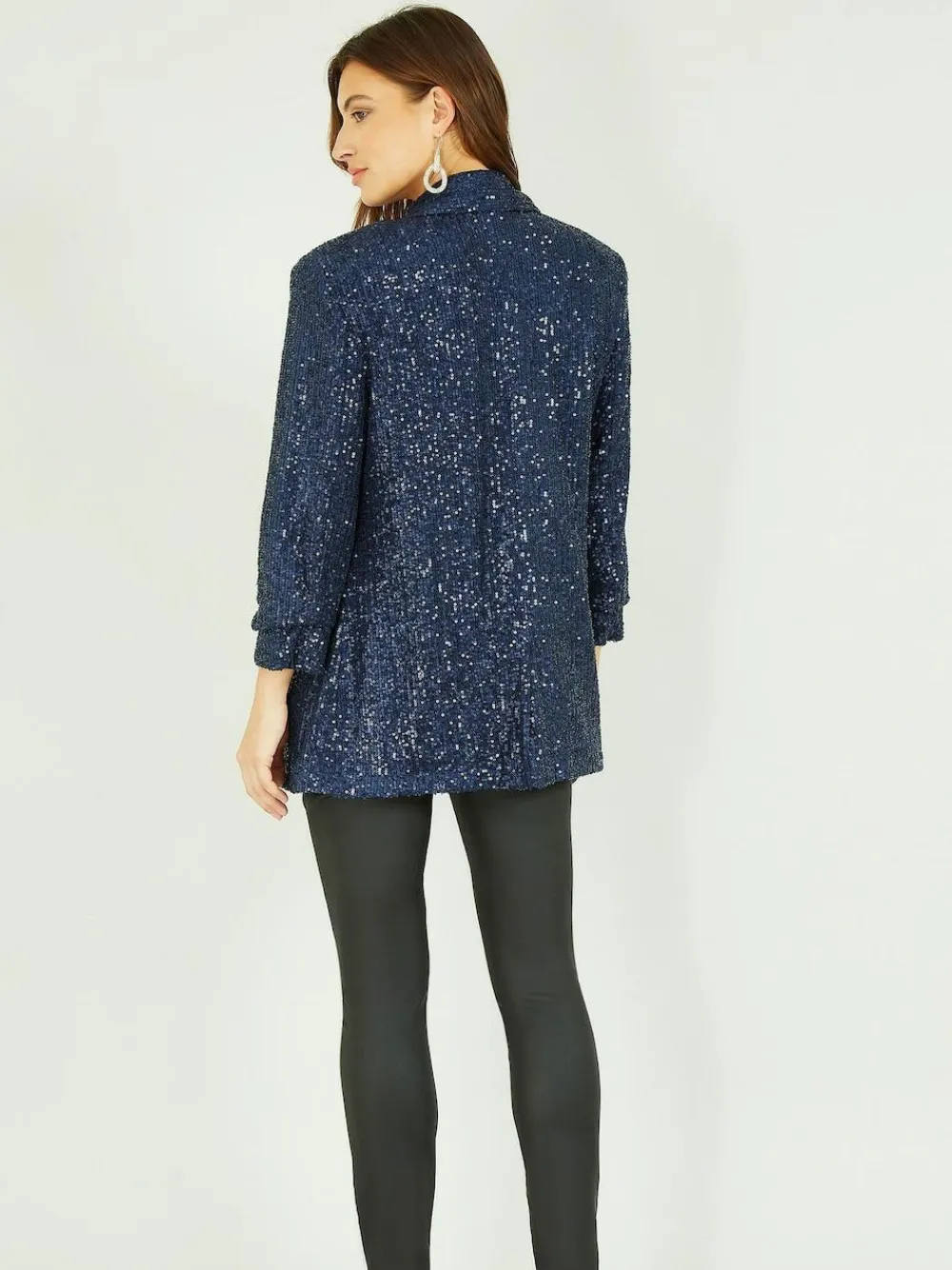 New Yumi Sequin Blazer With Pockets Blue