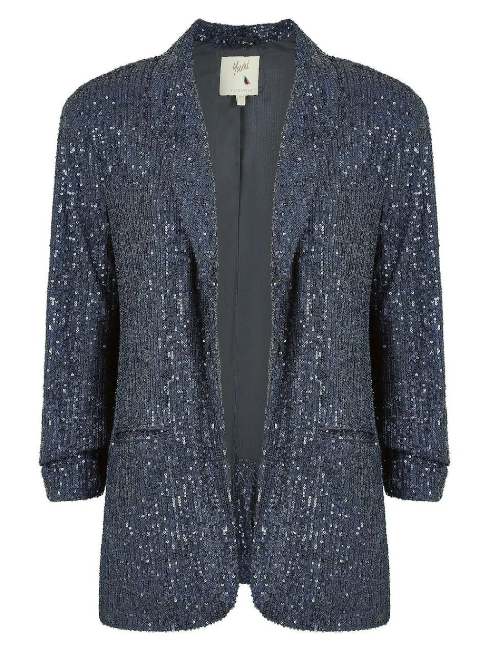 New Yumi Sequin Blazer With Pockets Blue