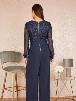 Sale Yumi Blue Sequin Jumpsuit With Long Sleeves